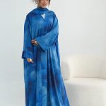 Neuness Marble Printed Open Front Abaya Blue