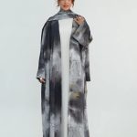 Neuness Marble Printed Open Front Abaya Grey