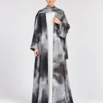 Neuness Marble Printed Open Front Abaya Grey