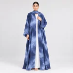 Neuness Marble Printed Open Front Abaya Blue