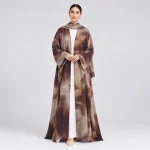 Neuness Marble Printed Open Front Abaya Coffee