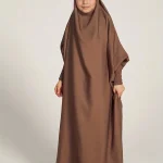 Neuness Girls One Piece Prayer Dress with Tie-Back Hoodie - Chocolate Brown | Kids Modest Prayer Outfit