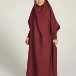 Neuness Girls One Piece Prayer Dress with Tie-Back Hoodie - Maroon Burgundy | Kids Modest Prayer Outfit