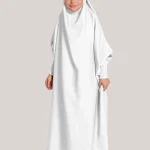 Neuness Girls One Piece Prayer Dress with Tie-Back Hoodie - White | Kids Modest Prayer Outfit