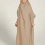 Neuness Girls One Piece Prayer Dress with Tie-Back Hoodie - Beige | Kids Modest Prayer Outfit