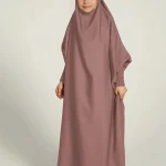 Neuness Girls One Piece Prayer Dress with Tie-Back Hoodie - Rose Pink | Kids Modest Prayer Outfit