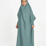 Neuness Girls One Piece Prayer Dress with Tie-Back Hoodie - Sage Green | Kids Modest Prayer Outfit
