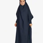 Neuness Girls One Piece Prayer Dress with Tie-Back Hoodie - Dark Blue | Kids Modest Prayer Outfit