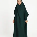Neuness Girls One Piece Prayer Dress with Tie-Back Hoodie - Dark Green | Kids Modest Prayer Outfit