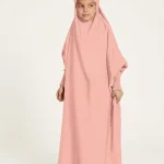 Neuness Girls One Piece Prayer Dress with Tie-Back Hoodie - Pink | Kids Modest Prayer Outfit