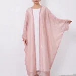 Luxury Pink Embellished Open Abaya with Inner Dress | Elegant Modest Kaftan Set