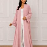 Women’s Pink Open Front Abaya – Elegant Full-Length Modest Kimono Style