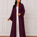 Women’s Maroon Open Front Abaya – Elegant Full-Length Modest Kimono Style