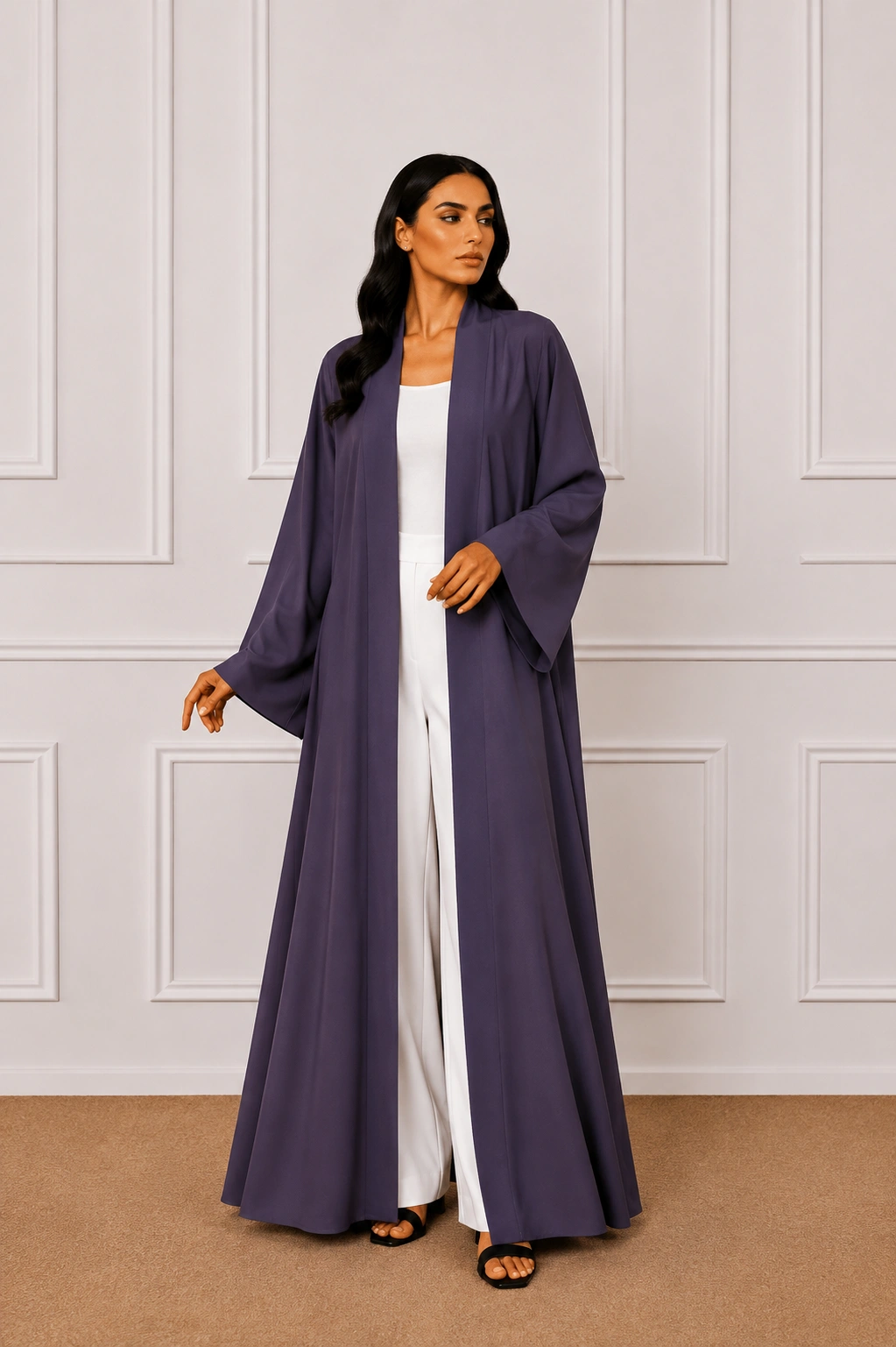 35 1 Women’s Purple Open Front Abaya – Elegant Full-Length Modest Kimono Style - Image 1