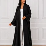 Women’s Black Open Front Abaya – Elegant Full-Length Modest Kimono Style