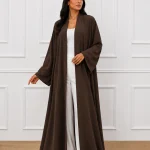 Women’s Brown Open Front Abaya – Elegant Full-Length Modest Kimono Style
