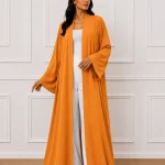 Women’s Orange Open Front Abaya – Elegant Full-Length Modest Kimono Style