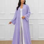 Women’s Lavender Open Front Abaya – Elegant Full-Length Modest Kimono Style