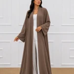Women’s Mocha Open Front Abaya – Elegant Full-Length Modest Kimono Style