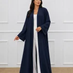 Women’s Navy Blue Open Front Abaya – Elegant Full-Length Modest Kimono Style