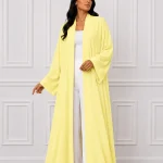 Women’s Lemon Yellow Open Front Abaya – Elegant Full-Length Modest Kimono Style