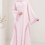 Premium blush pink embellished abaya for women with pleated flare