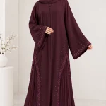 Premium Deep Burgundy Embellished Abaya for Women | Elegant Pleated Flare Abaya