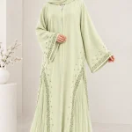 Premium Lime Embellished Abaya for Women | Elegant Pleated Flare Abaya