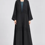 Women's 2-Piece Black CEY Abaya Set with Inner Dress – Open Front, Layered Detailing, Wide Sleeves & Elegant Maxi Design