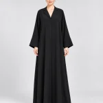 Women's Elegant Black Blazer-Style Abaya – Classic Notched Lapel Collar, Wide Cuff Sleeves, Full-Length Flowing Loose Fit Modest Maxi Dress for Office, Eid, Ramadan & Everyday Wear
