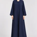 Navy Blue 2-Piece Abaya Set for Women | Pintuck Open Abaya & Matching Maxi Dress